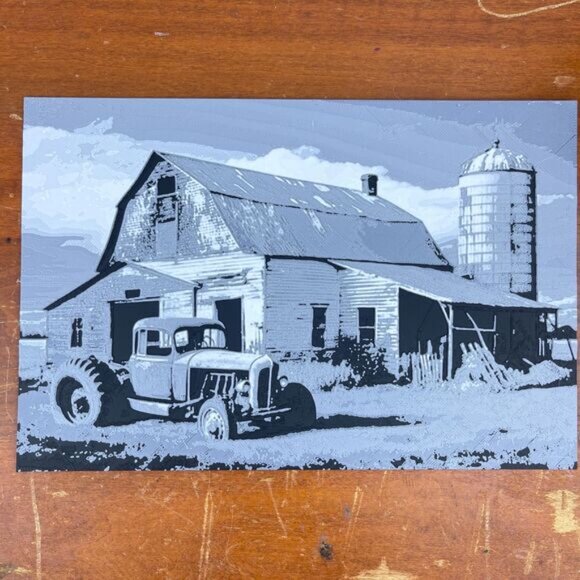 3D Printed Wall Art, Barn with Silo, Textured Art - Picture 2 of 10